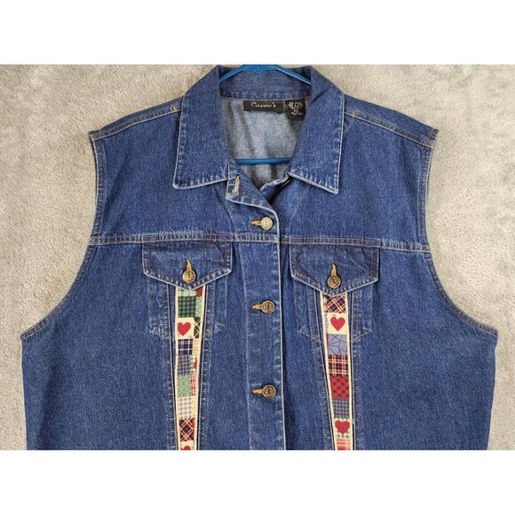 Cassee's Jean Vest Womens XXL Blue Denim Western Heart Patchwork Y2K Vintage - Picture 6 of 8